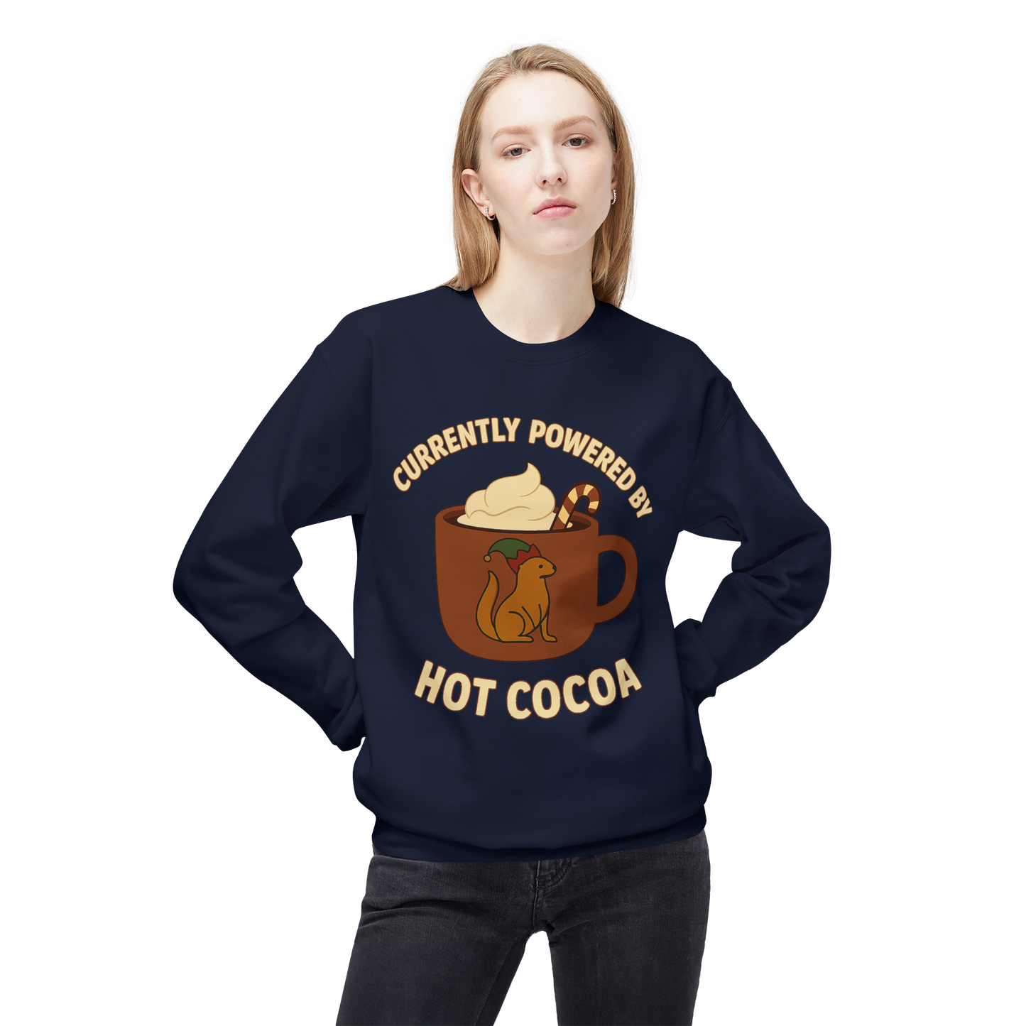 Currently Powered by Hot Cocoa - Cozy Crewneck Sweatshirt
