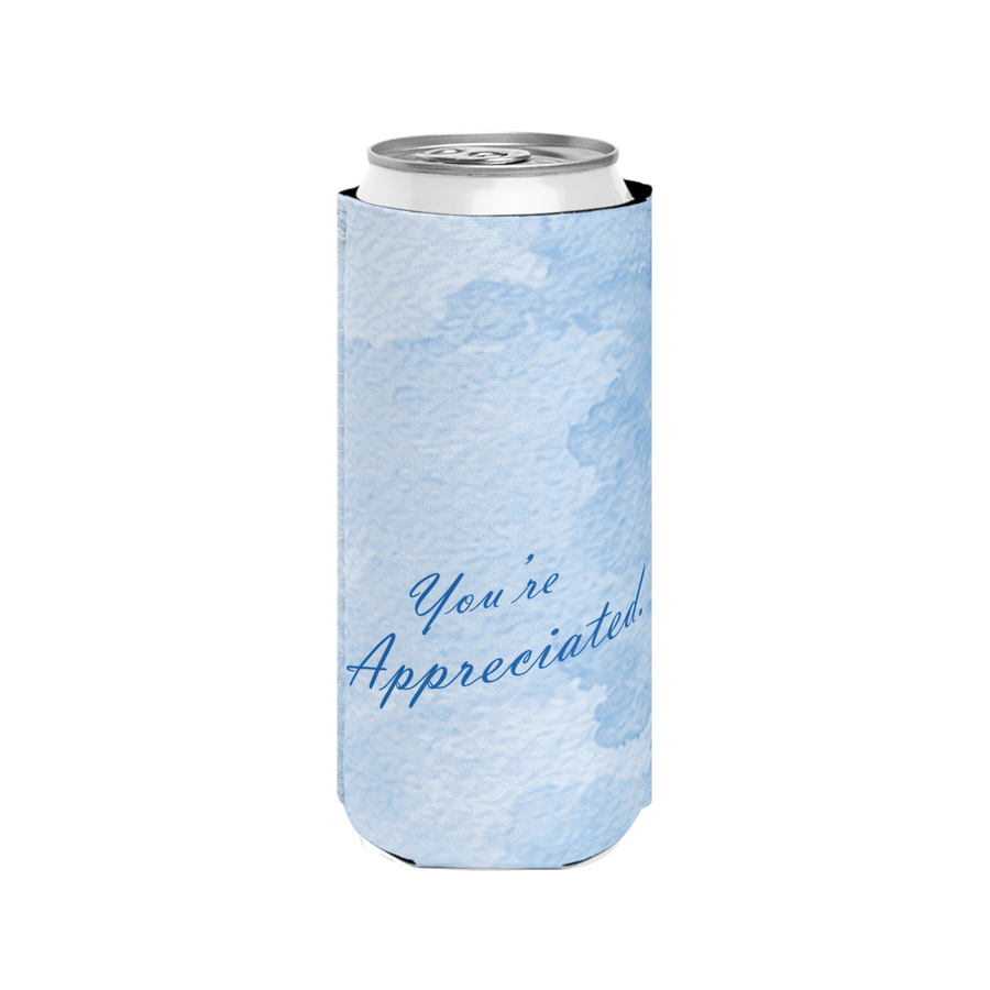 "You're Appreciated" Blue Watercolor - Slim Can Cooler
